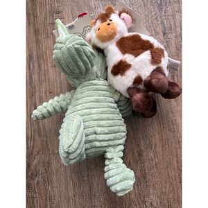 Giftable World 9in Corduroy Sitting Rhino Squeaky‎ Toy and Plush Cow Bundle